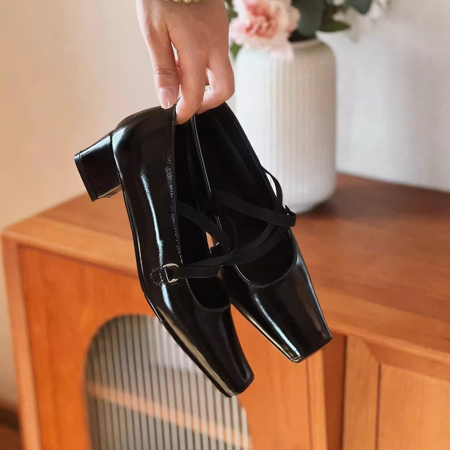 割草机老k 交叉带方头复古浅口单鞋女粗跟新中式芭蕾鞋 包脚显小,女鞋,浅口单鞋,淘宝优惠券,粉丝福利购,淘宝优惠卷