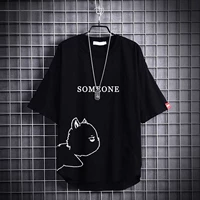 Летняя трендовая брендовая хлопковая футболка с коротким рукавом, большой размер, круглый воротник