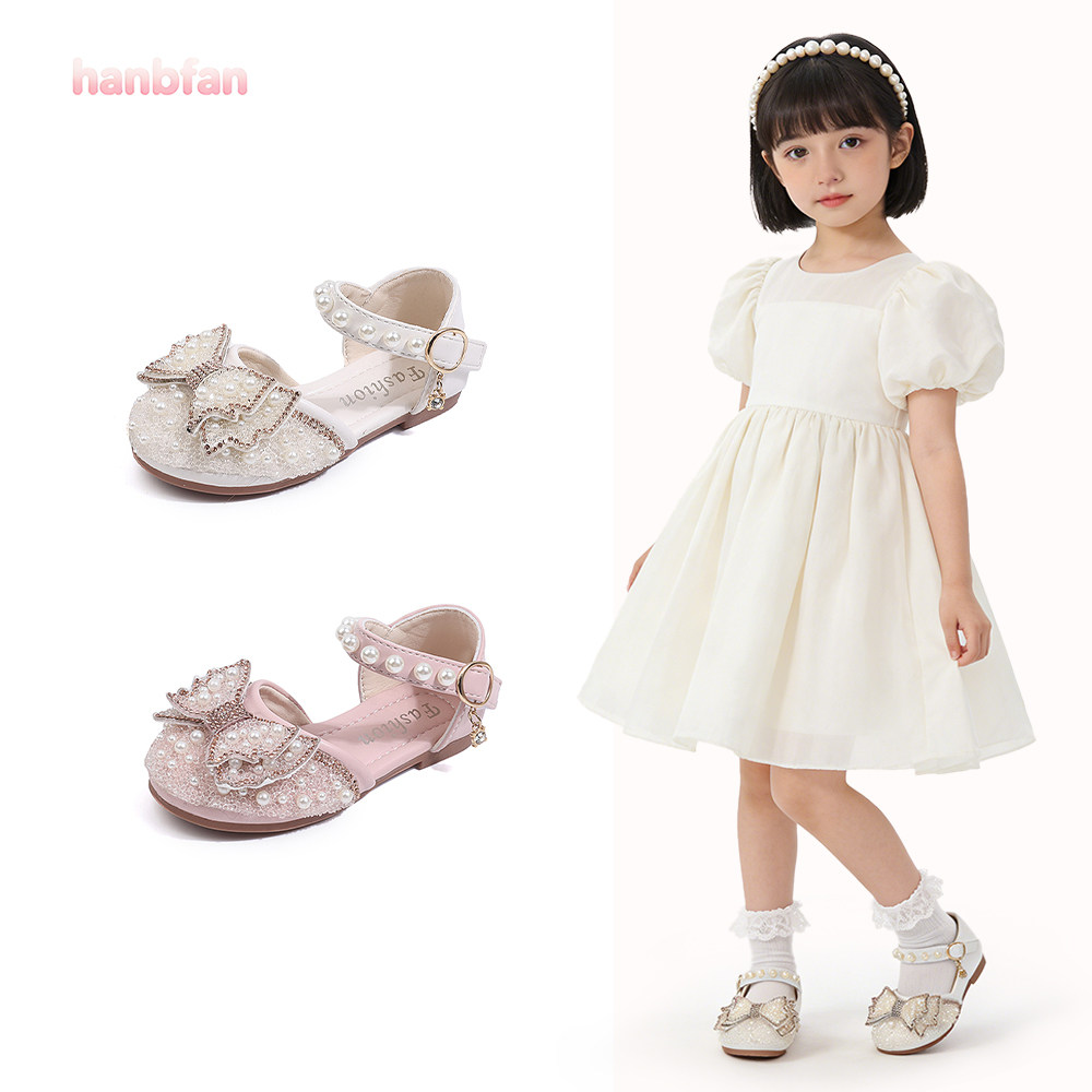 女童水钻珍珠蝴蝶结公主鞋2026春夏新款包头法式表演休闲单鞋凉鞋