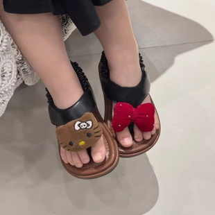 女童凉鞋 子 夹脚海边沙滩鞋 宝宝可爱卡通丁字小凉拖防滑软底凉拖鞋
