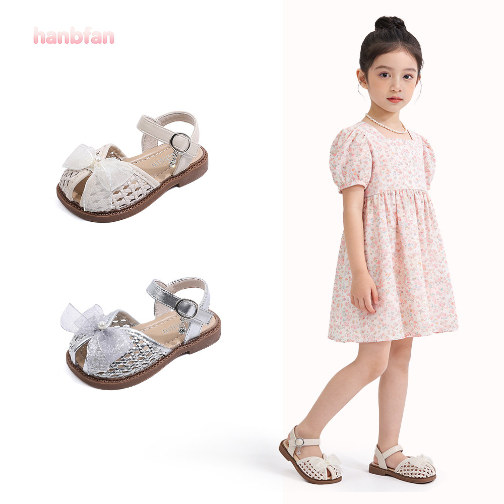 女童蝴蝶结时尚公主鞋包头镂空凉鞋2026春夏新款小女孩防滑沙滩鞋