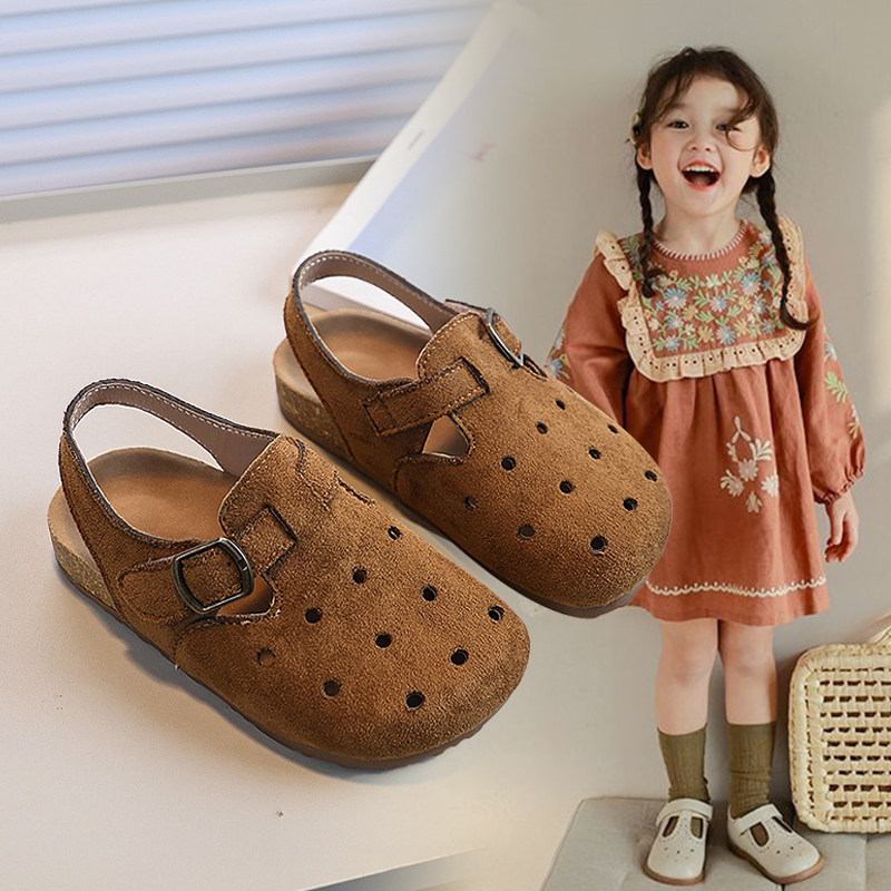 【断码清仓】女童凉鞋复古勃肯鞋包头凉鞋宝宝沙滩鞋半拖鞋洞洞鞋
