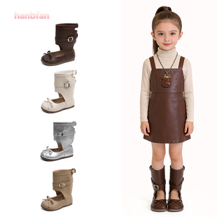 女童英伦风复古公主靴2026春夏新款网红小女孩平底长筒鞋马丁靴