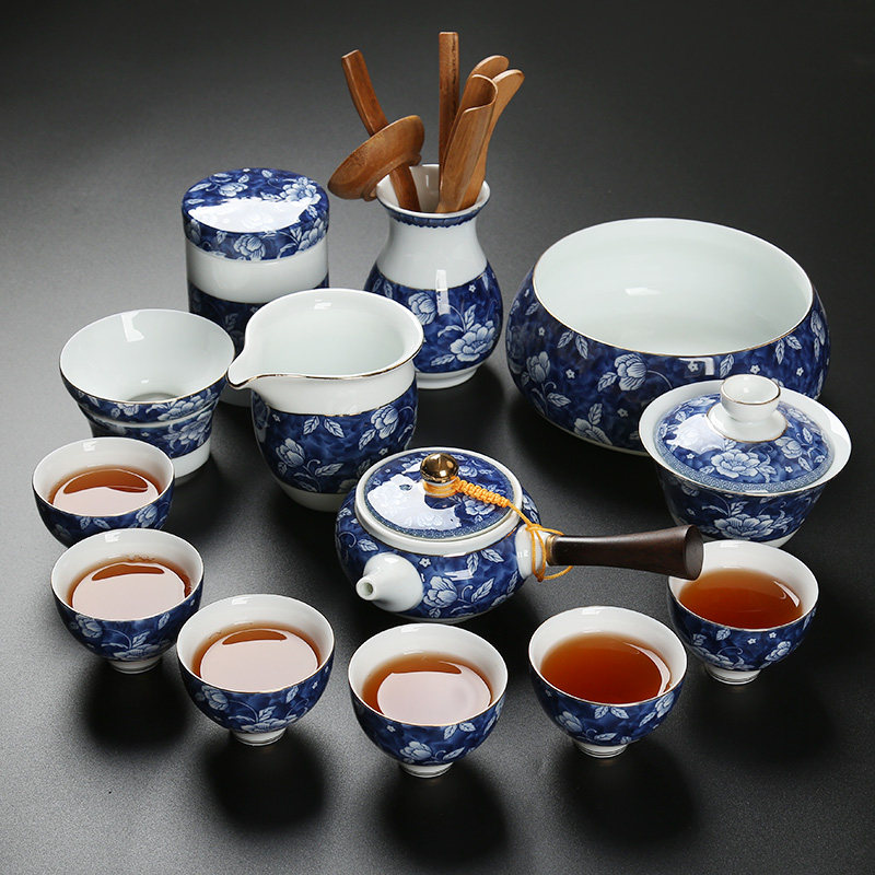 青花瓷功夫茶具套组景德镇手工家用简约中式陶瓷茶道茶壶茶杯整套