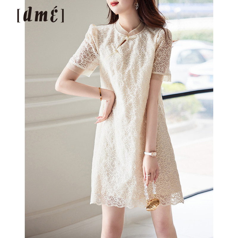 德玛纳2023夏季新款绣花新中式旗袍连衣裙时尚设计感收腰裙子女