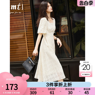 白色方领连衣裙女2023夏季 DME 高级感法式 新款 STYLE 绝美气质长裙