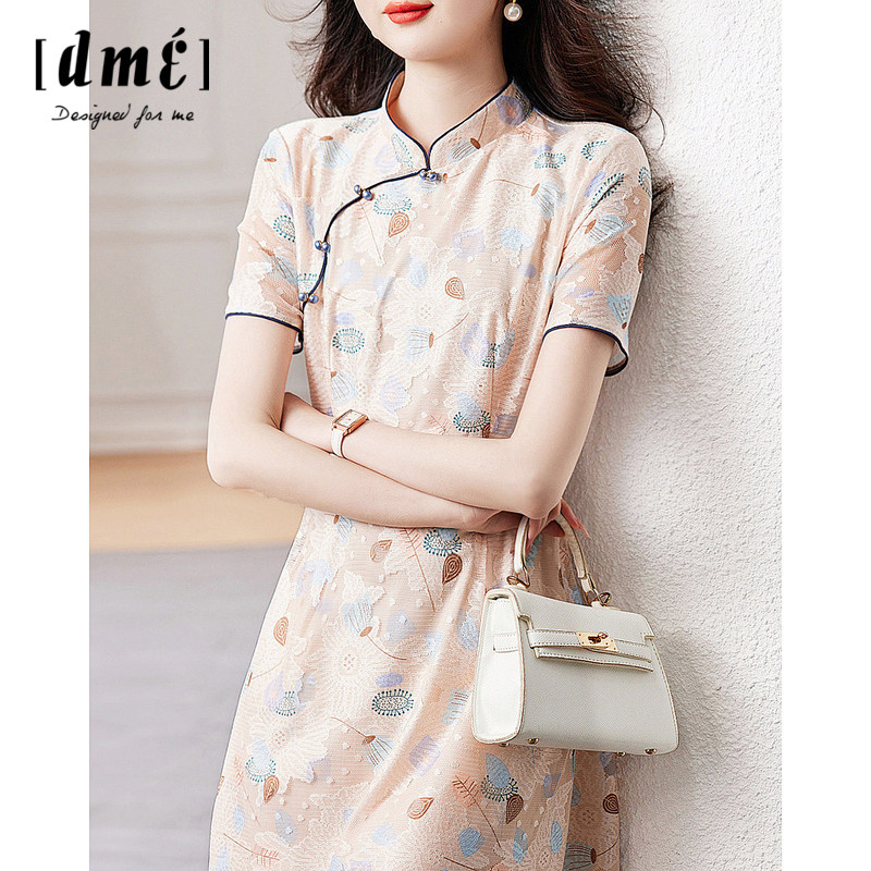 德玛纳2023夏季新款印花新中式连衣裙气质高贵优雅改良旗袍裙