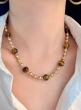 美拉德虎眼石串珠项链女