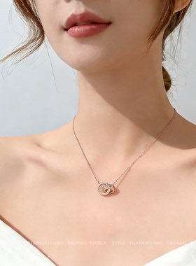 巨白搭的钛钢不掉色双环项链