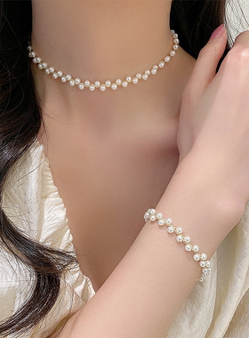 辣妹款珍珠颈链项链女