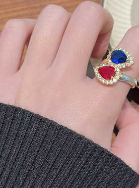 富贵高级中古风法式红蓝宝石戒指