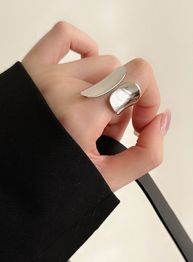 韩国大宽面银戒指女时尚个性