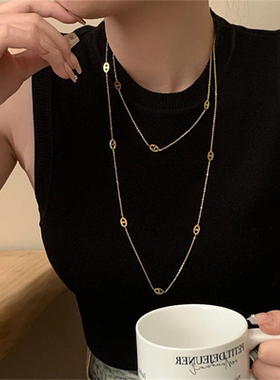 长款双层猪鼻子项链女