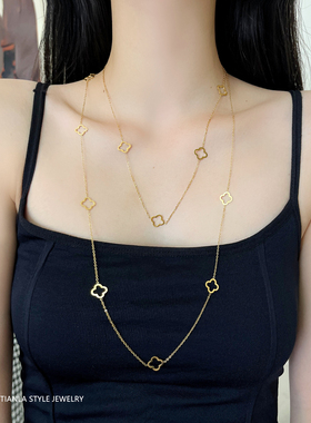 长款钛钢不掉色双层四叶草项链