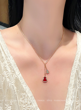 小香风葫芦项链女金色流苏吊坠