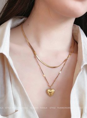 双层叠戴钛钢项链女不掉色