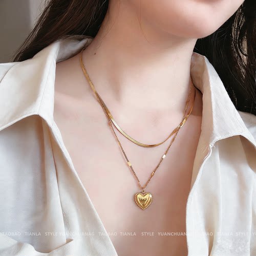 双层叠戴钛钢项链女不掉色