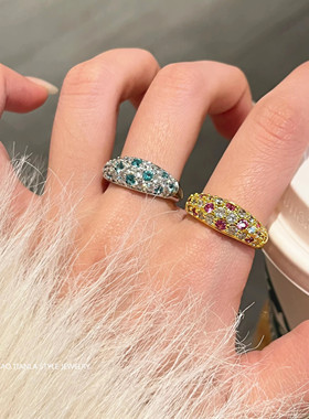 爆闪老钱风镶钻锆石戒指女