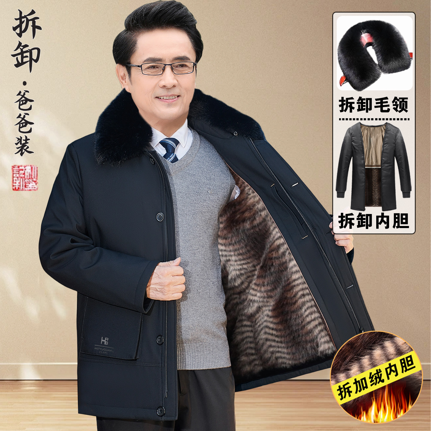 中老年棉衣男加绒加厚爸爸冬装