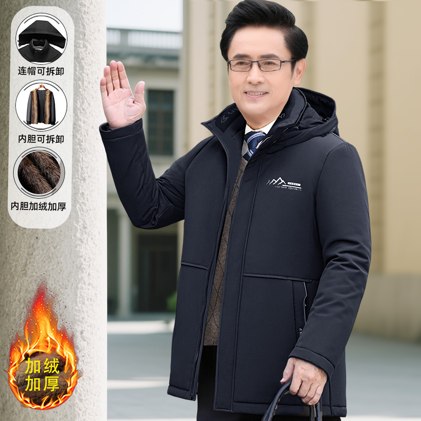 中老年加绒加厚棉衣中长款