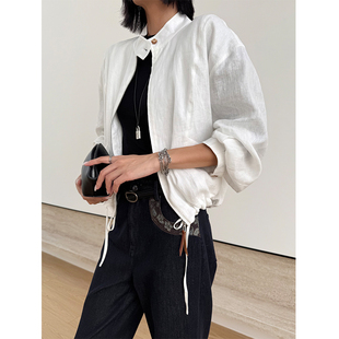 2026年早春新款老钱风气质亚麻外套白色休闲外套上衣