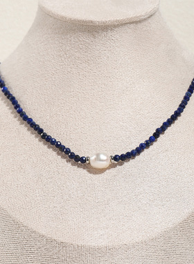 克莱因蓝青金石珍珠choker颈链