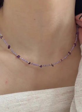 百搭不规则紫水晶锆石项链
