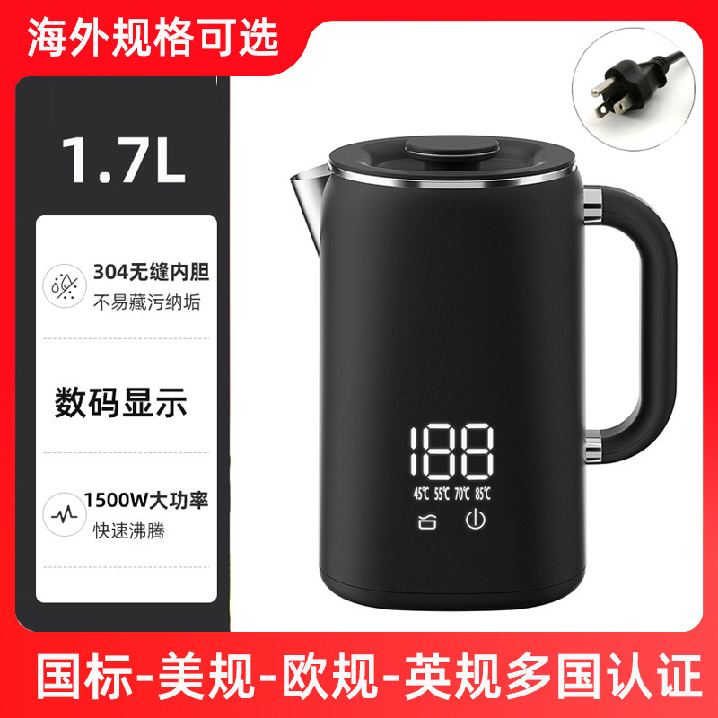110V电热水壶家用大容量智能自动保温双层防烫美规英规烧水壶1.7L
