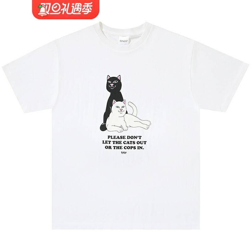 街头潮牌RIPNDIP黑白猫卡通短袖