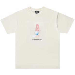 美国潮牌RIP口袋贱猫中指猫纯棉短袖 T恤恶搞风镜子卡通男女情侣款