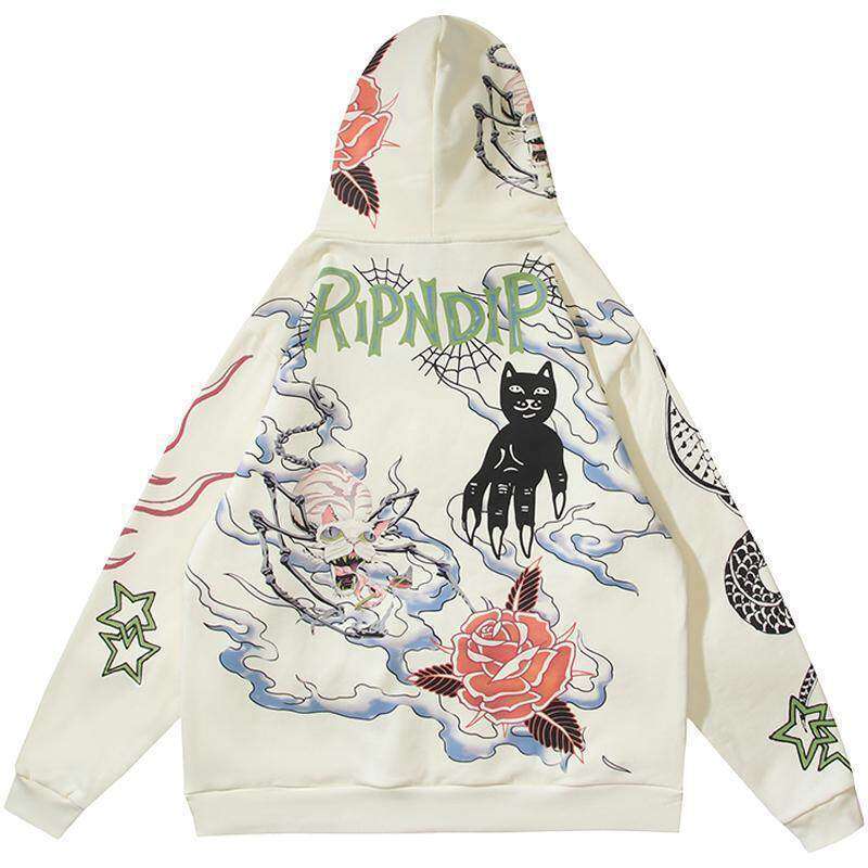 美国潮牌RIPNDIP贱猫卫衣 男女情侣款 恶搞风妖怪涂鸦 加绒外套