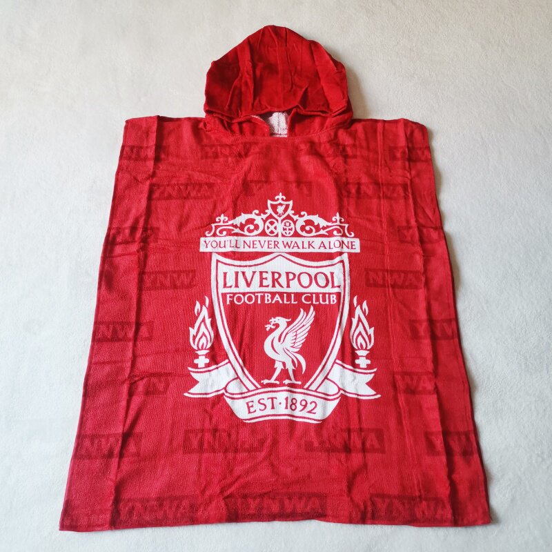 利物浦足球队连帽浴巾纯棉60x150全棉毛巾儿童曼联LIVERPOOL 外贸