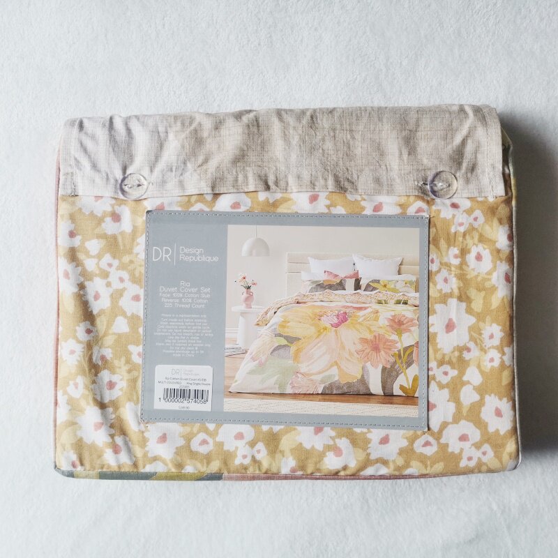 被套被罩枕头套纯棉全棉180x210竹节棉三件套水彩花朵向日葵 外贸