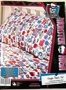 精灵高中床单床笠枕头套91/137儿童床卡通骷髅头MONSTER HIGH外贸