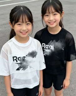 日本单锐*BU外贸出口女童儿童运动网纱短袖T恤衫背心两件套装