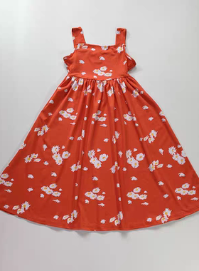 凉快的140码外单出口欧美儿童女童红色碎花牛奶丝连衣裙
