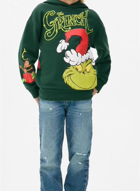 外贸出口英国prim@rk单圣诞节老人卡通男童儿童大童连帽卫衣