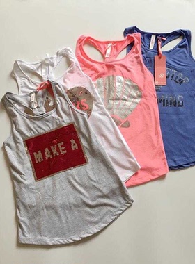 凉快140-150码外单出口女童儿童中大童无袖工字背心T恤夏装上衣