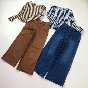 外贸童装出口130-150码女童儿童春秋季条纹打底衫阔腿裤两件套装