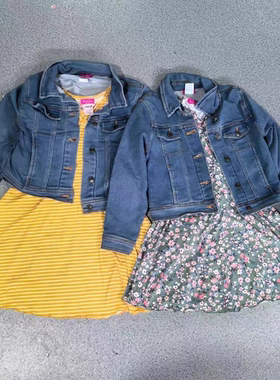 微瑕出口110-150码女童儿童秋季软牛仔外套短袖连衣裙两件套装