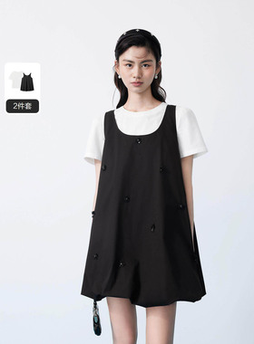 【商场同款】两件套连衣裙女夏新款钉珠装饰花苞裙女C1FAG2245