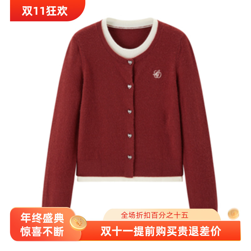 【商场同款】假两件线套衫24冬季新款甜美开衫针织毛衣C1EEE4312
