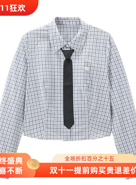 【商场同款】收腰格纹衬衫25春新款短款学院风衬衣女装C2CAF1106