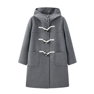 新款 24冬季 学院风连帽毛呢外套双面呢大衣C2AAE4310 商场同款