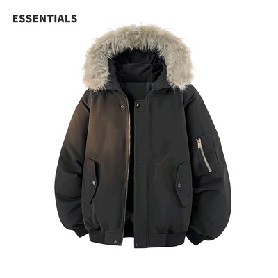 ESSENTIALS加厚毛领面包棉服男士冬季保暖棉衣新款派克服外套棉袄