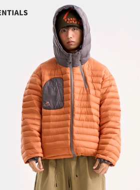 ESSENTIALS冬季户外撞色排骨连帽羽绒服男女鸭绒保暖防寒百搭外套