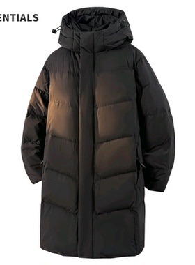 ESSENTIALS羽绒服2025冬季新款中长款连帽保暖情侣白鸭绒冬装外套