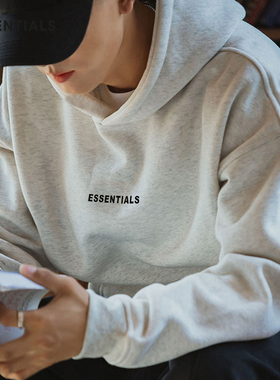 ESSENTIALS HOPE美式复古字母圆领连帽男秋冬季重磅加绒加厚卫衣