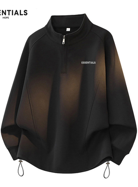 ESSENTIALS HOPE结构分割卫衣男生新款美式宽松立领外套加绒保暖