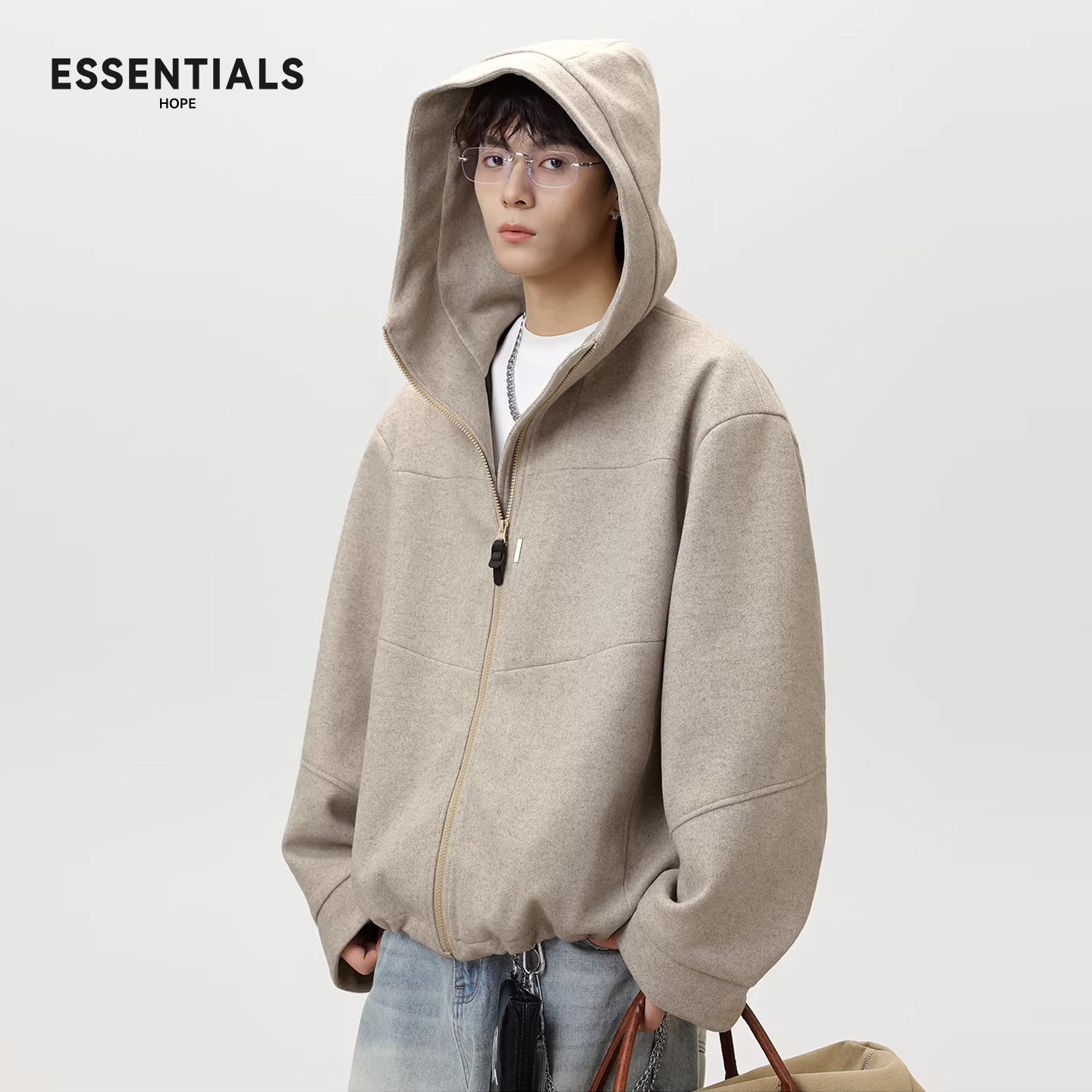 ESSENTIALS HOPE男士毛呢外套2026秋冬潮牌上衣连帽休闲夹克帽衫